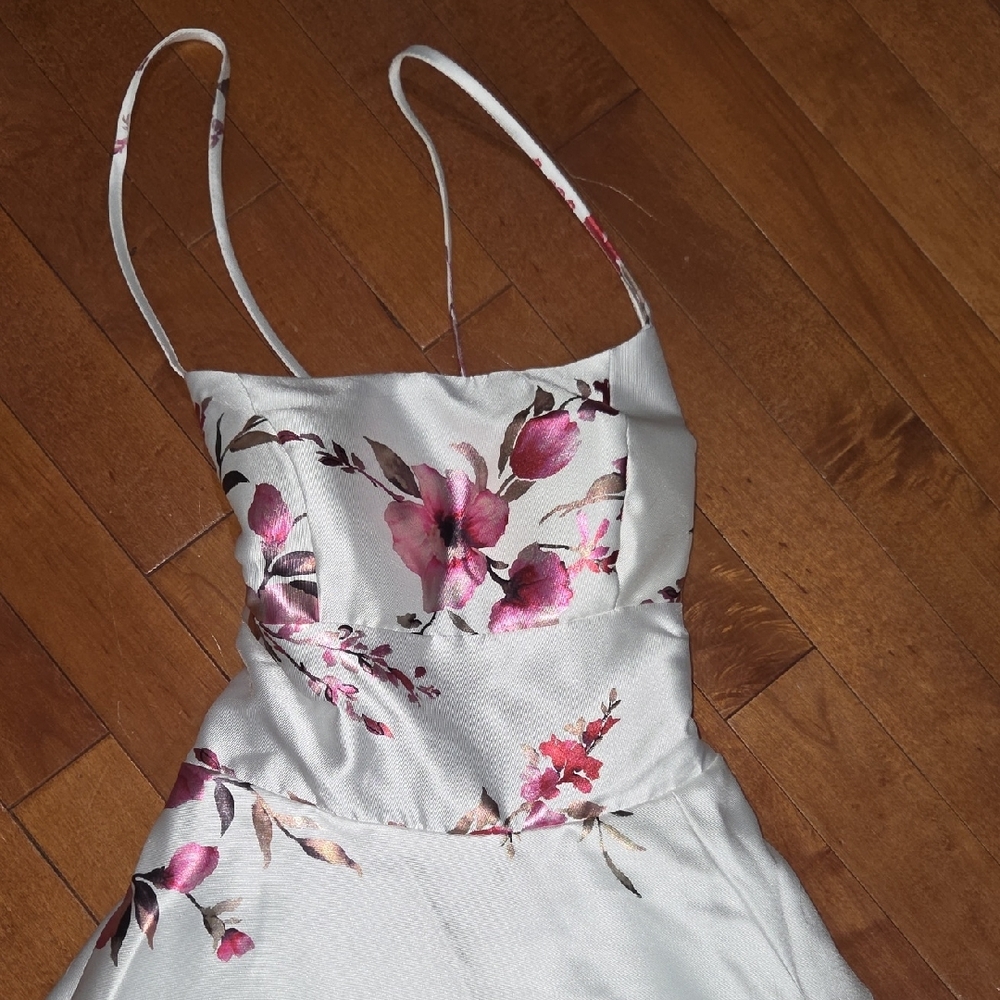 B Darlin White and Pink Floral Prom Dress - Picture 3 of 10